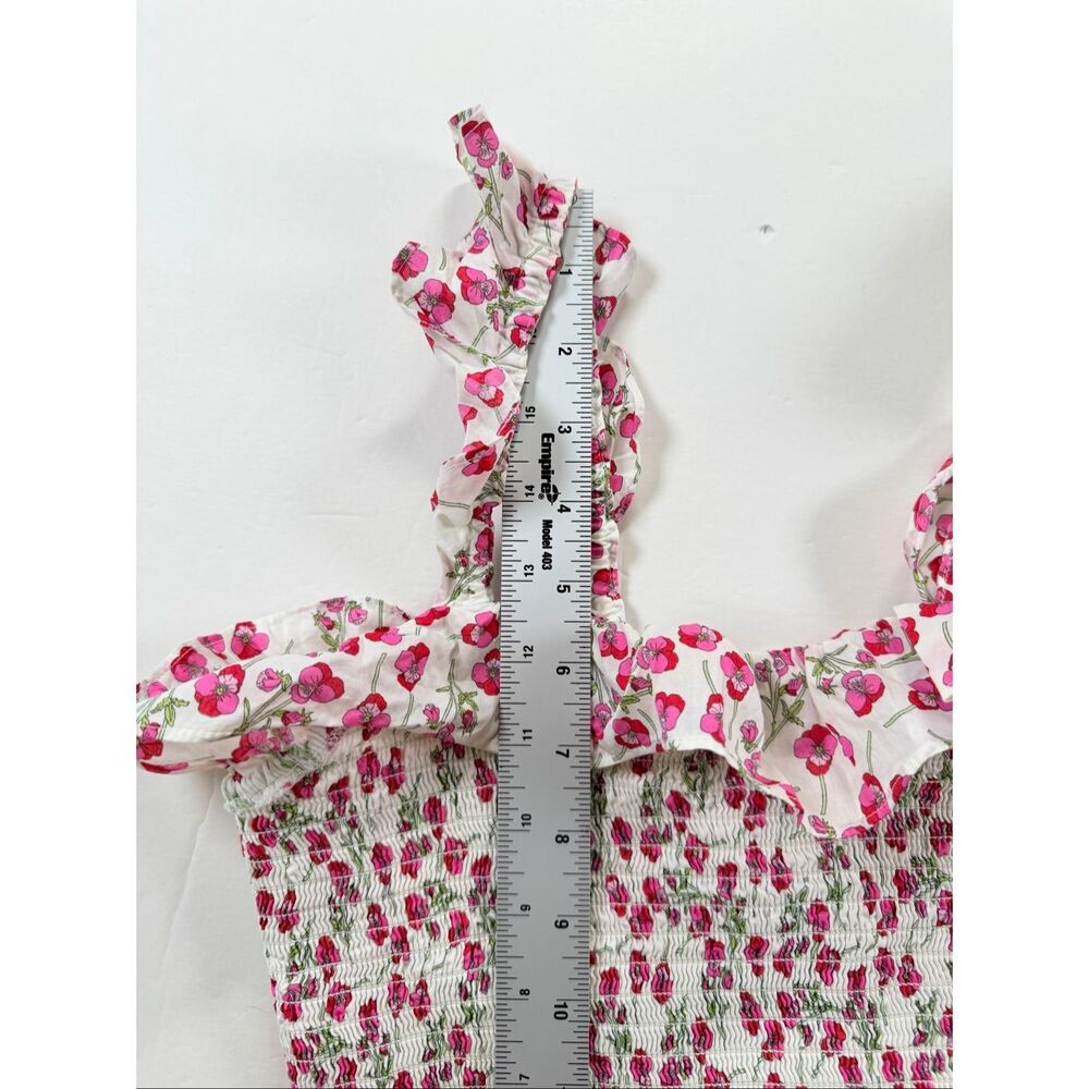 J.Crew Liberty Fabric Floral Smocked Ruffle Top XXS White Pink Cotton Preppy EUC - Picture 7 of 8